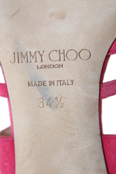 Jimmy Choo Womens Suede Cut Out Sandal Heels Magenta Pink Size 34.5 4.5