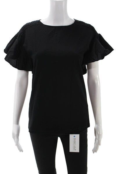 Uterque Womens Basic Black Sleeveless Round Neck Cotton Elastane Blouse Size S