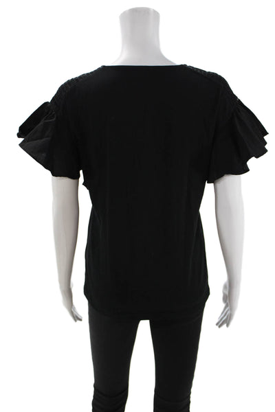 Uterque Womens Basic Black Sleeveless Round Neck Cotton Elastane Blouse Size S