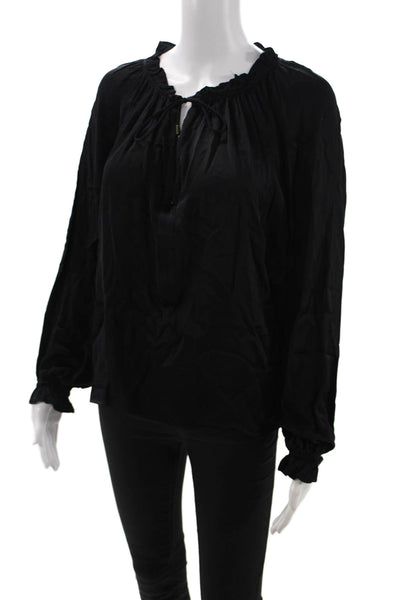 Olivaceous Womens Bohemian Black Drawstring Long Sleeve Blouse Size S