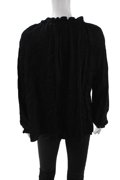 Olivaceous Womens Bohemian Black Drawstring Long Sleeve Blouse Size S
