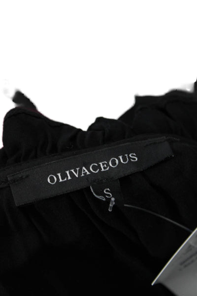 Olivaceous Womens Bohemian Black Drawstring Long Sleeve Blouse Size S