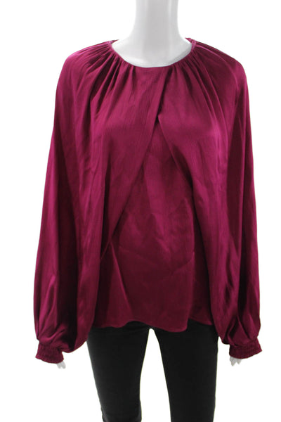 Beatrice Women Blouse Purple Long Sleeve Roundneck Acetate Silk Designer Size M