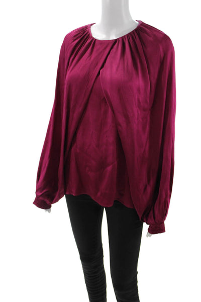 Beatrice Women Blouse Purple Long Sleeve Roundneck Acetate Silk Designer Size M