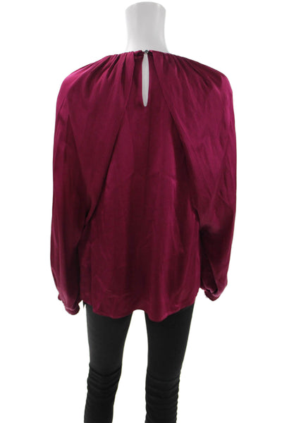 Beatrice Women Blouse Purple Long Sleeve Roundneck Acetate Silk Designer Size M