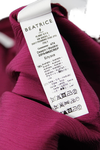 Beatrice Women Blouse Purple Long Sleeve Roundneck Acetate Silk Designer Size M