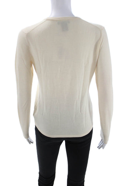 Henri Bendel Womens Beige V-Neck Merino Wool Pullover Sweater Long Sleeve Size M