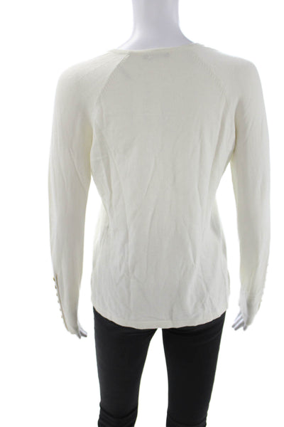 J. Mclaughlin Unisex Pullover Sweater White Crew Neck Long Sleeve Size S