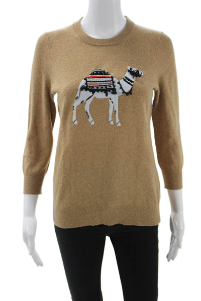 J Crew Unisex Beige Animal Graphic Pullover Sweater Crew Neck 3/4 Sleeve Size S