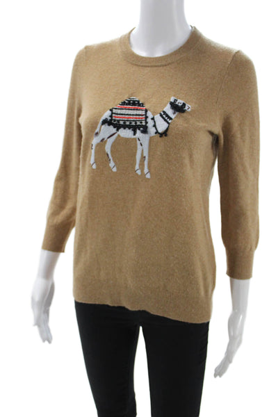 J Crew Unisex Beige Animal Graphic Pullover Sweater Crew Neck 3/4 Sleeve Size S