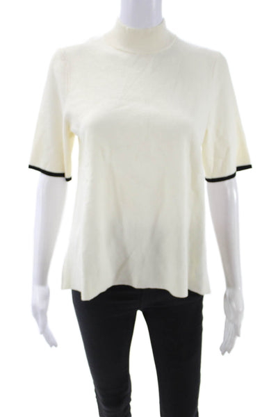 Moth Anthropologie Womens Ringer Mock Neck White T-Shirt Short Sleeve Size M