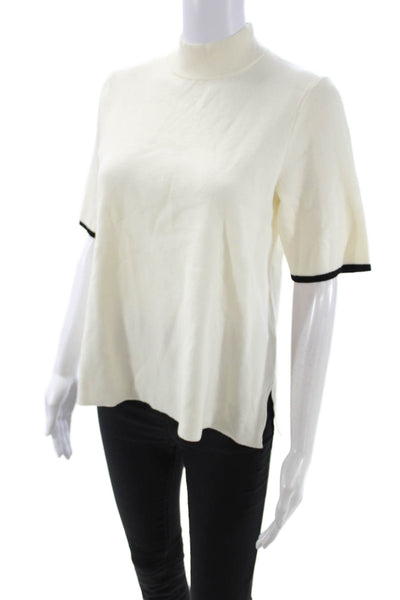 Moth Anthropologie Womens Ringer Mock Neck White T-Shirt Short Sleeve Size M