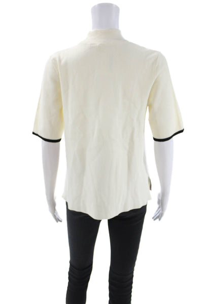 Moth Anthropologie Womens Ringer Mock Neck White T-Shirt Short Sleeve Size M
