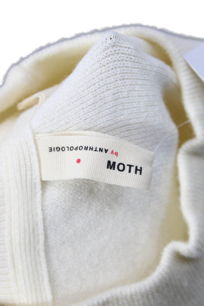 Moth Anthropologie Womens Ringer Mock Neck White T-Shirt Short Sleeve Size M