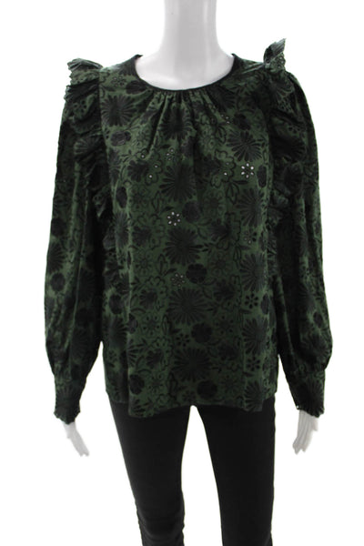Claudie Pierlot Women Silk Floral Round Neck Long Sleeve Blouse Button Size 38