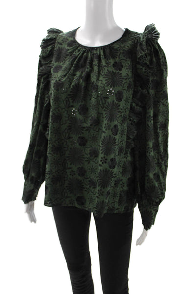 Claudie Pierlot Women Silk Floral Round Neck Long Sleeve Blouse Button Size 38