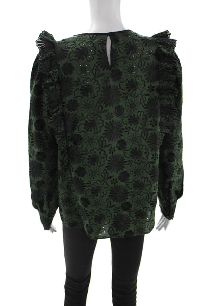 Claudie Pierlot Women Silk Floral Round Neck Long Sleeve Blouse Button Size 38