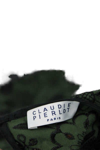 Claudie Pierlot Women Silk Floral Round Neck Long Sleeve Blouse Button Size 38