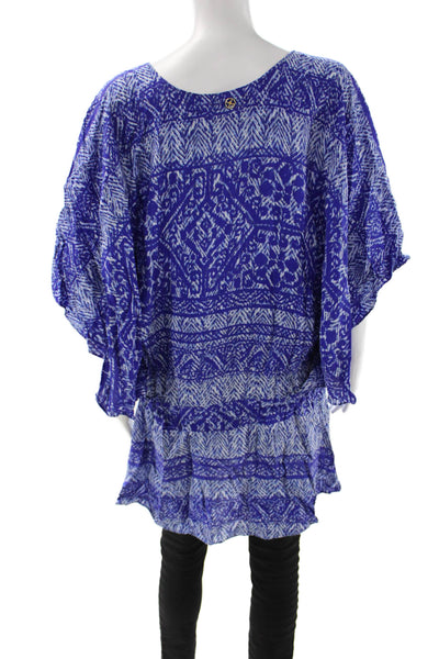 Vix Paula Hermanny Womens Tunic Blouse Blue Aztec V-Neck 100% Viscose Size L