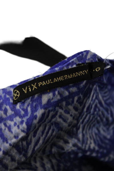 Vix Paula Hermanny Womens Tunic Blouse Blue Aztec V-Neck 100% Viscose Size L