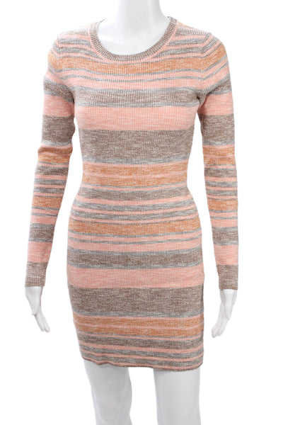 Intermix Women Brown Striped Bodycon Sweater Dress Long Sleeve Crew Neck Size M