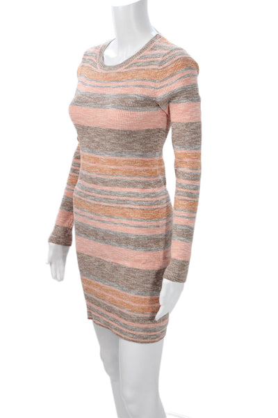 Intermix Women Brown Striped Bodycon Sweater Dress Long Sleeve Crew Neck Size M