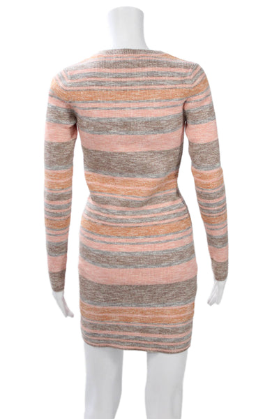 Intermix Women Brown Striped Bodycon Sweater Dress Long Sleeve Crew Neck Size M