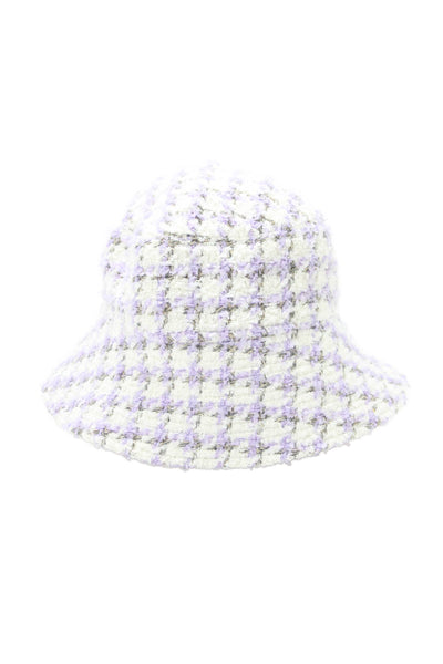 Assignment Womens Checkered Printed Knit Bucket Hat White Purple Size M/L