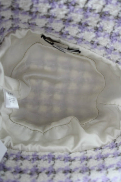 Assignment Womens Checkered Printed Knit Bucket Hat White Purple Size M/L