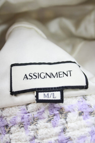 Assignment Womens Checkered Printed Knit Bucket Hat White Purple Size M/L