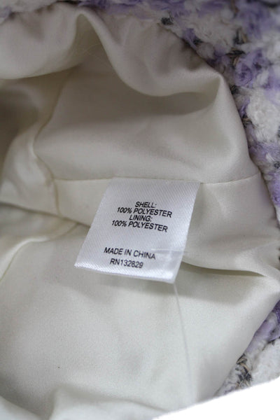 Assignment Womens Checkered Printed Knit Bucket Hat White Purple Size M/L