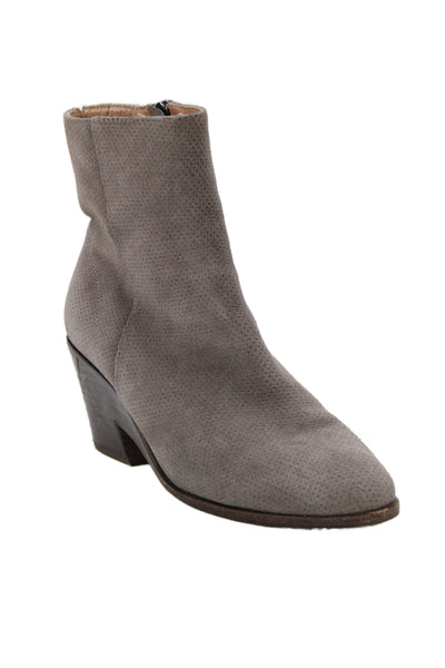 Gentle Souls Womens Side Zip Block Heel Suede Ankle Booties Gray Suede Size 6