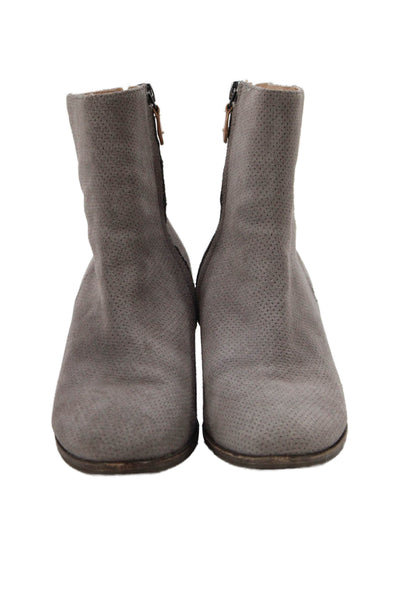 Gentle Souls Womens Side Zip Block Heel Suede Ankle Booties Gray Suede Size 6