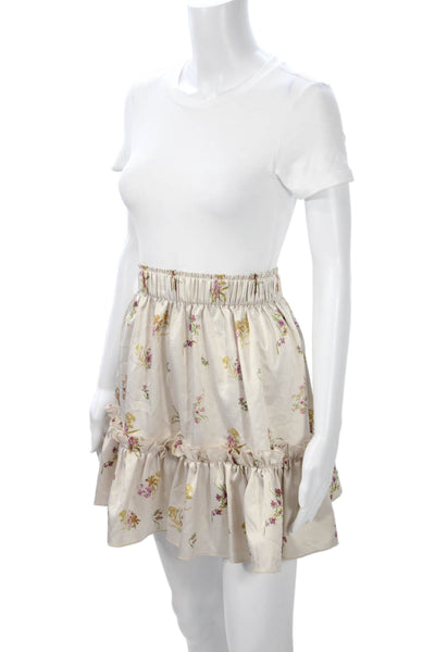 Over The Sea Womens Peasant Mini Skirt Beige Floral Knee Length Size 6