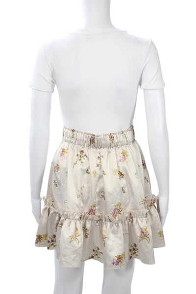 Over The Sea Womens Peasant Mini Skirt Beige Floral Knee Length Size 6
