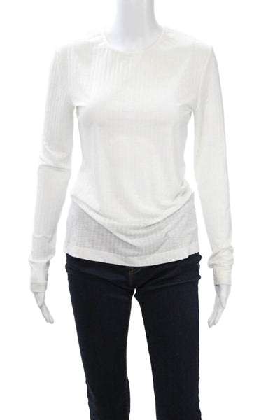 Third Form Women Basic Striped White Long Sleeve Crew Neck T-Shirt Size S