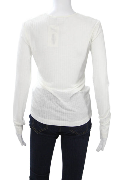 Third Form Women Basic Striped White Long Sleeve Crew Neck T-Shirt Size S