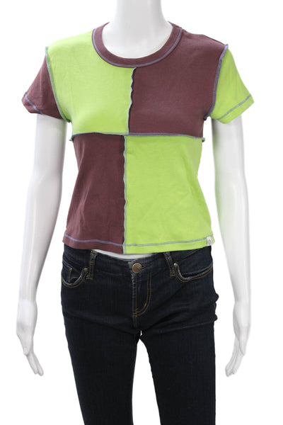 Daydreamer Womens Brown Cropped Cotton Crew Neck Short Sleeve T-Shirt Size XS