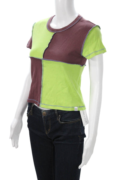 Daydreamer Womens Brown Cropped Cotton Crew Neck Short Sleeve T-Shirt Size XS