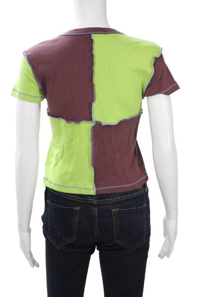 Daydreamer Womens Brown Cropped Cotton Crew Neck Short Sleeve T-Shirt Size XS