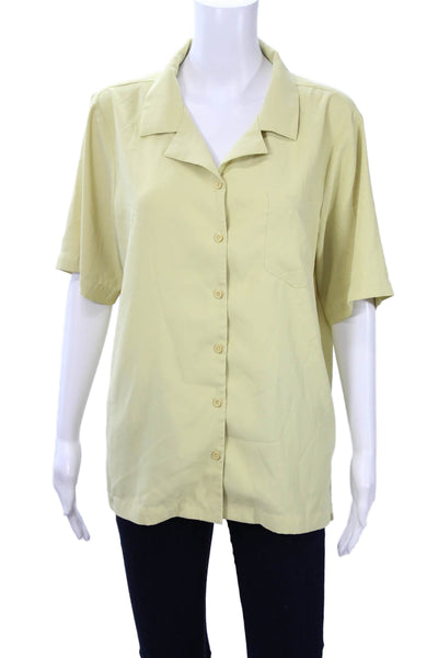 Steele Womens Collared Basic Button-Up Beige Short Sleeve Top Size S
