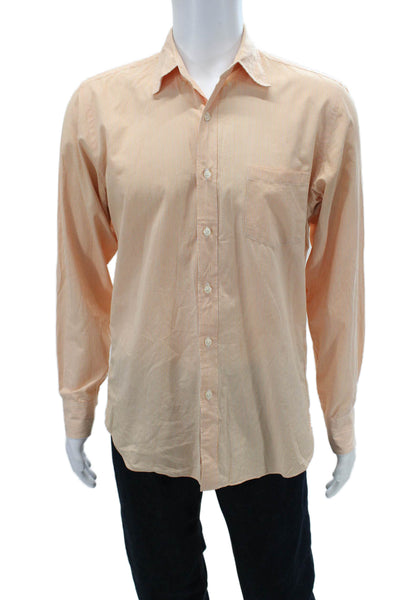J Crew Mens Striped Button Down Shirt Orange White Cotton Size 15-15.5