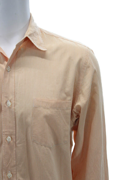 J Crew Mens Striped Button Down Shirt Orange White Cotton Size 15-15.5