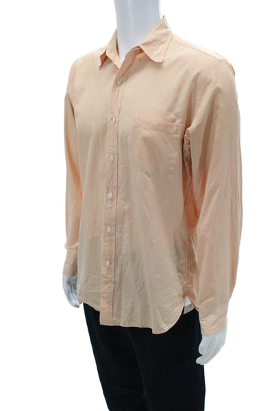 J Crew Mens Striped Button Down Shirt Orange White Cotton Size 15-15.5