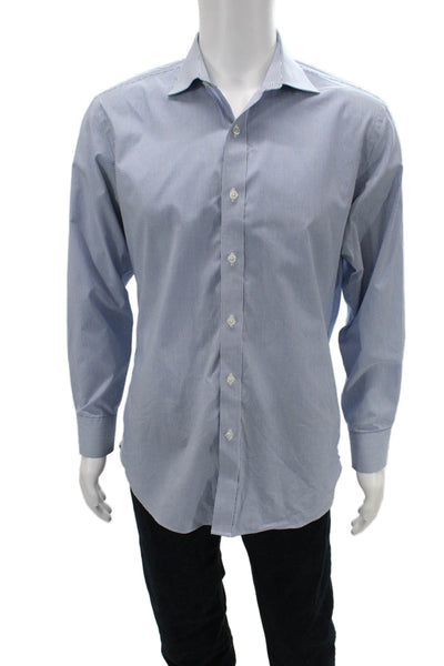J Crew Mens Light Blue Striped Spread Long Sleeve Dress Shirt Size 16