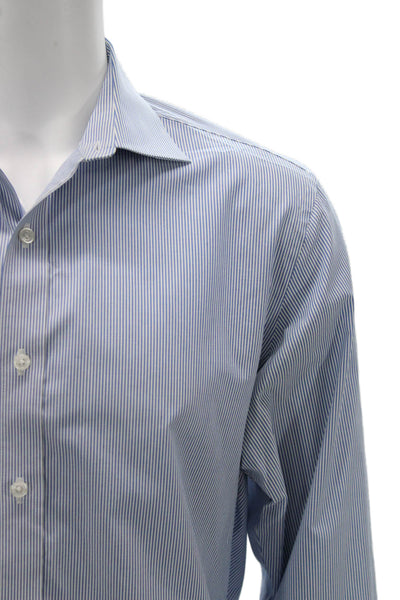 J Crew Mens Light Blue Striped Spread Long Sleeve Dress Shirt Size 16