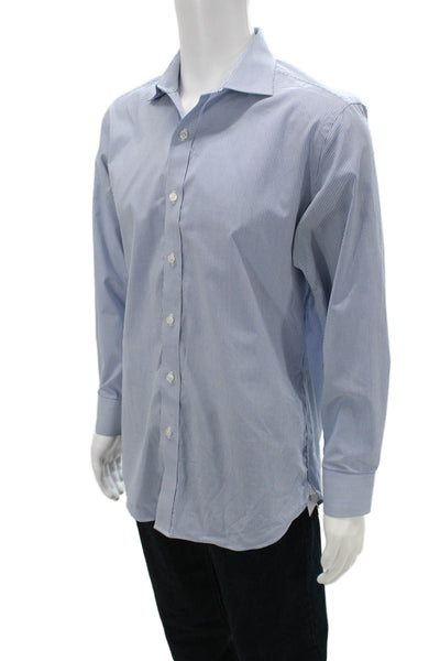J Crew Mens Light Blue Striped Spread Long Sleeve Dress Shirt Size 16