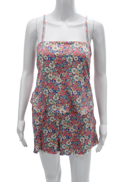 Z Supply Women Blue Floral Square Neck Spaghetti Strap Romper Size M