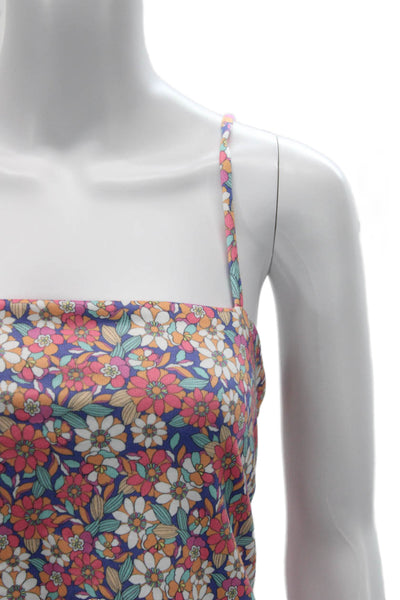 Z Supply Women Blue Floral Square Neck Spaghetti Strap Romper Size M
