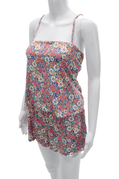 Z Supply Women Blue Floral Square Neck Spaghetti Strap Romper Size M